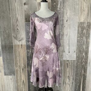 Komarov Lace Sleeve and Chiffon Illusion Neck Dress